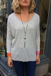 Grey colour block cashmere and wool jumper