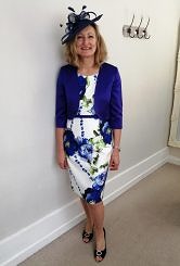 Royal blue flowered dress with matching jacket #2900